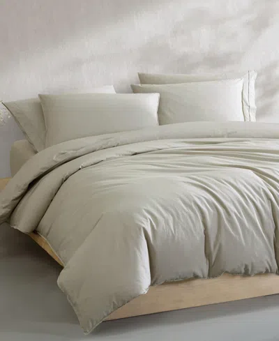 Calvin Klein Washed Percale Cotton Solid 3 Piece Comforter Set, Queen In Green