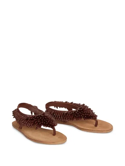 Balmain 스웨이드 앤 비즈 플랫 샌들 In Brown