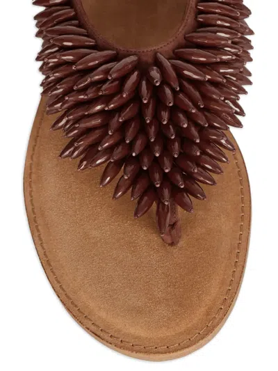 Balmain 스웨이드 앤 비즈 플랫 샌들 In Brown