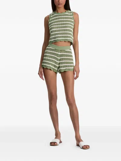 Alice And Olivia Bobbi Crochet-knit Striped Shorts In Green