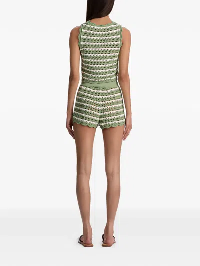 Alice And Olivia Bobbi Crochet-knit Striped Shorts In Green