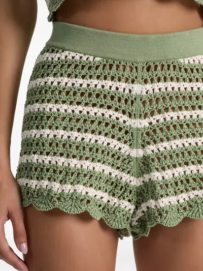 Alice And Olivia Bobbi Crochet-knit Striped Shorts In Green