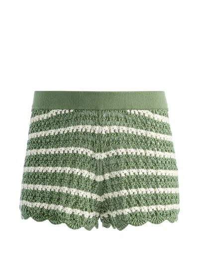 Alice And Olivia Bobbi Crochet-knit Striped Shorts In Green