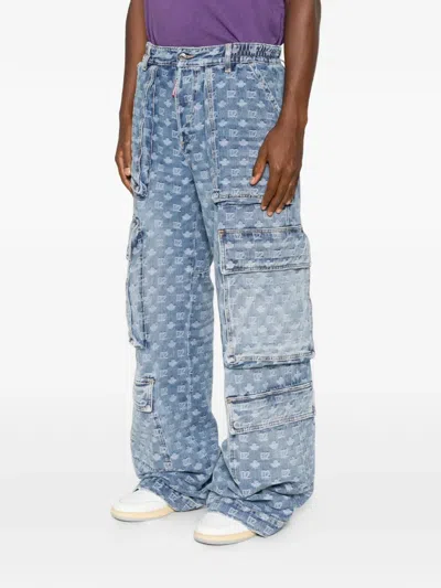 Dsquared2 Monogram-pattern Multi-pocket Jeans In Blue