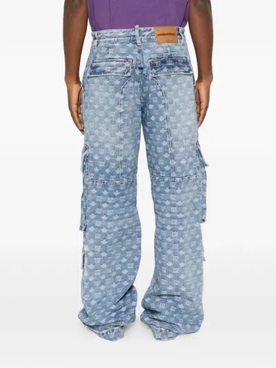 Dsquared2 Monogram-pattern Multi-pocket Jeans In Blue