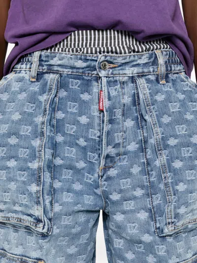 Dsquared2 Monogram-pattern Multi-pocket Jeans In Blue