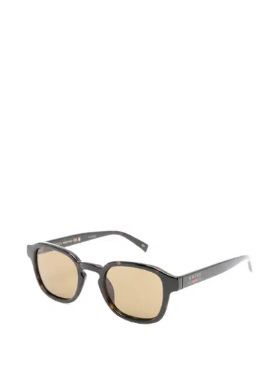 Gucci Web-stripe Rectangle-frame Sunglasses In Brown