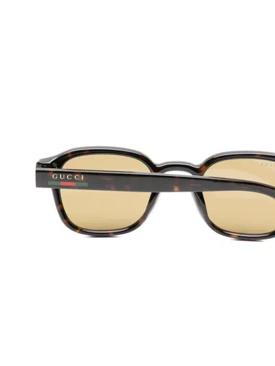 Gucci Web-stripe Rectangle-frame Sunglasses In Brown