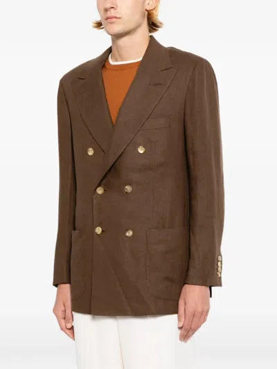 Kiton Central-vent Jacket In Brown