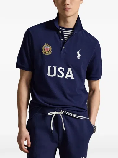 Polo Ralph Lauren Classic Fit Usa Polo Shirt In Newport Navy In Blue