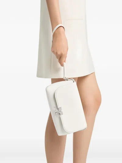 Courrèges 로고 장식 레더 숄더 백 In White