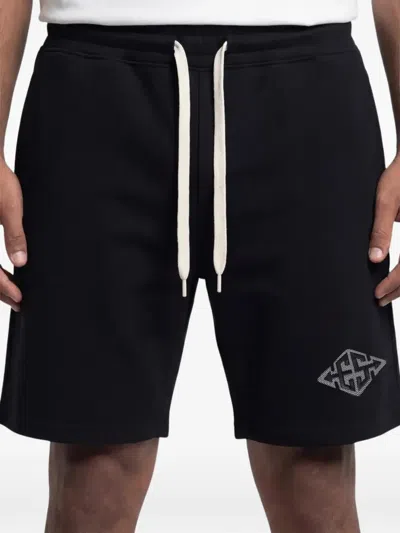 Exit Society Monogram X Logo-print Drawstring Shorts In Black