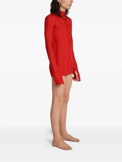 Rot 골지 실크 스웨터 In Red