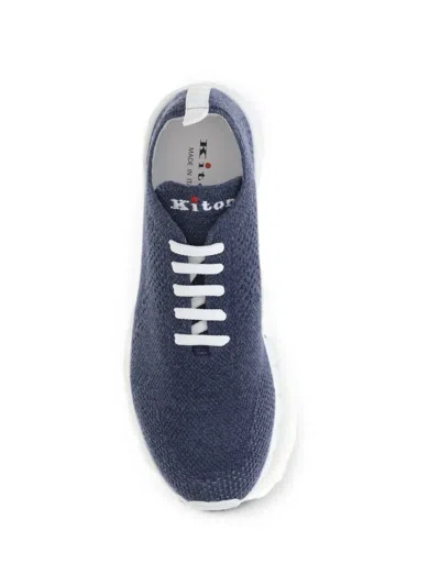 Kiton Fits Lace Up Sneakers Mesh Pull Tab In Blue