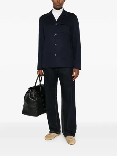 Herno Chest Flap-pocket Button-up Jacket In Blue