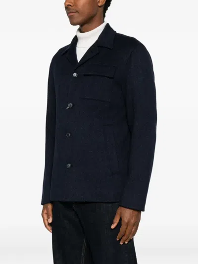 Herno Chest Flap-pocket Button-up Jacket In Blue