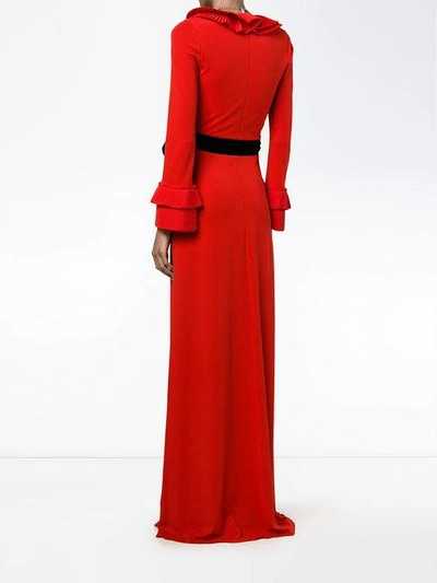 Shop Gucci Pleated Ruffle Gown In Red