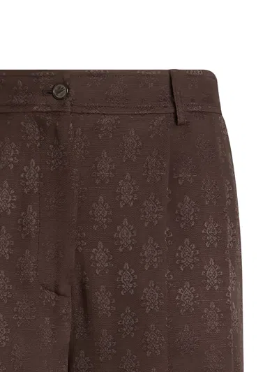Etro Jacquard-pattern Cuffed Trousers In Brown
