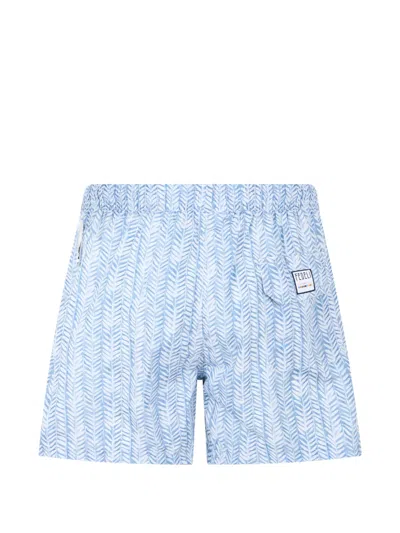 Fedeli Patterned Drawstring Swim Shorts In Blue