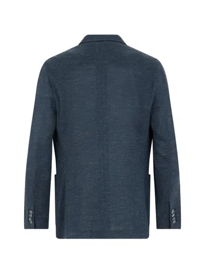 Fedeli Slim-fit Linen Jacket In Blue