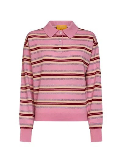 Guest In Residence Pink Striped Cashmere Knit Collegiate Stripe Polo Shirt In Multi
