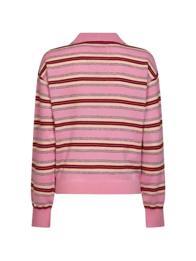 Guest In Residence Pink Striped Cashmere Knit Collegiate Stripe Polo Shirt In Multi