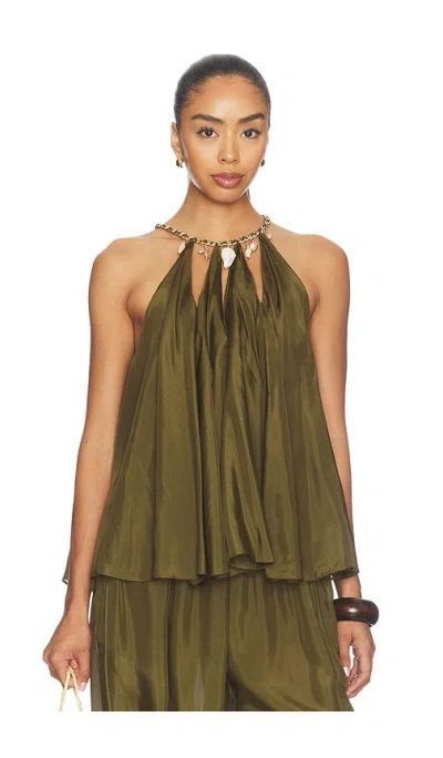 Zimmermann Womens Olive Mahon Chain Neck Silk Blouse Xl In Green