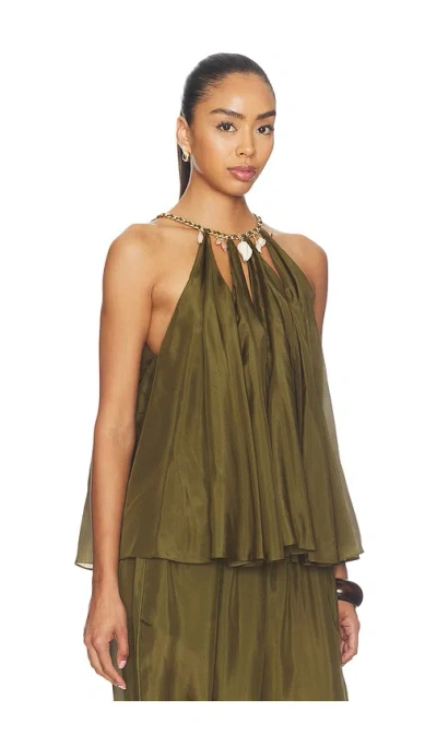 Zimmermann Womens Olive Mahon Chain Neck Silk Blouse Xl In Green