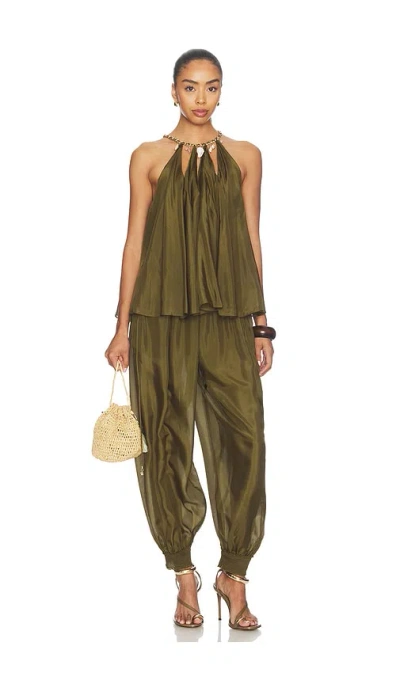 Zimmermann Womens Olive Mahon Chain Neck Silk Blouse Xl In Green