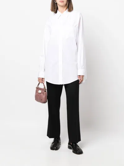 Maison Margiela Relaxed Fit White Shirt With Pointed Collar And Curved Hem In White