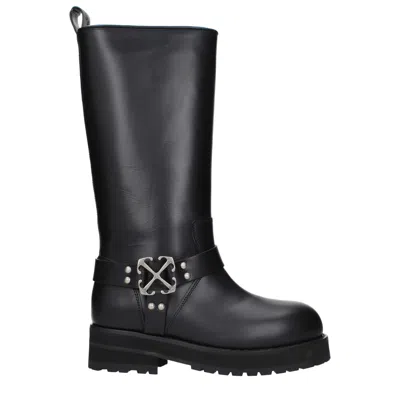 Off-white Woman Boot Black Size 8 Leather In Black
