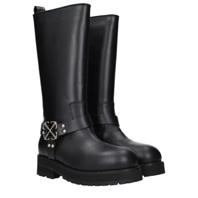 Off-white Woman Boot Black Size 8 Leather In Black