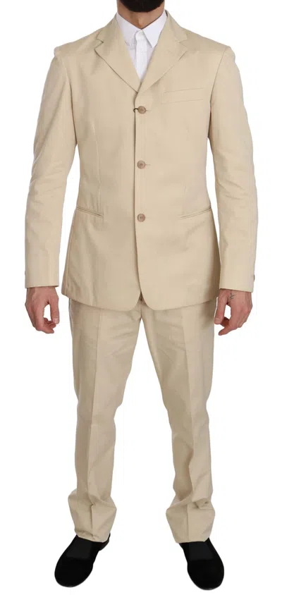 Romeo Gigli Two Piece 3 Button  Cotton Solid Suit In Neutral