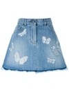 VALENTINO butterfly appliqué denim skirt,DRYCLEANONLY
