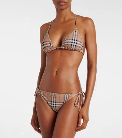 Burberry Checked Triangle Bikini In Neutral