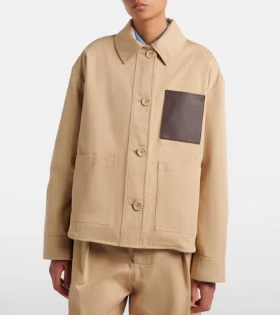 Loewe Leather-patch Drawstring Jacket In Neutral