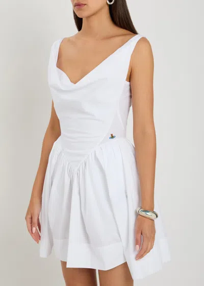 Vivienne Westwood Draped Midi Dress With Fitted Bodice And Gathered Skirt In White