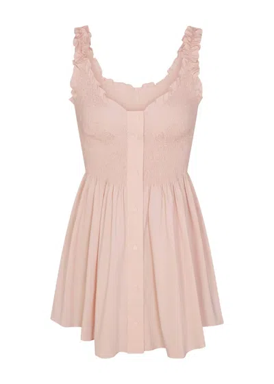 Skims Poplin Apparel Smocked Minidress In Pink
