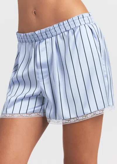 Skims Woven Shine Sleep Boxers With Lace In Blue