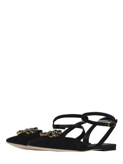 Shop Dolce & Gabbana Crystal Embellished Flat Sandals In Black