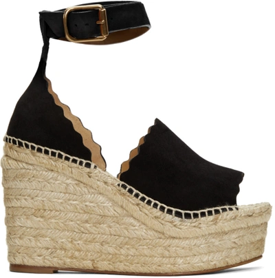 Chloé Black Suede Lauren Espadrille Wedge Sandals