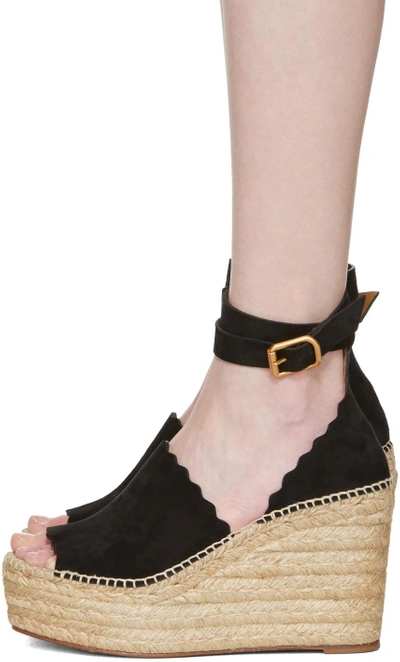 Shop Chloé Black Suede Lauren Espadrille Wedge Sandals