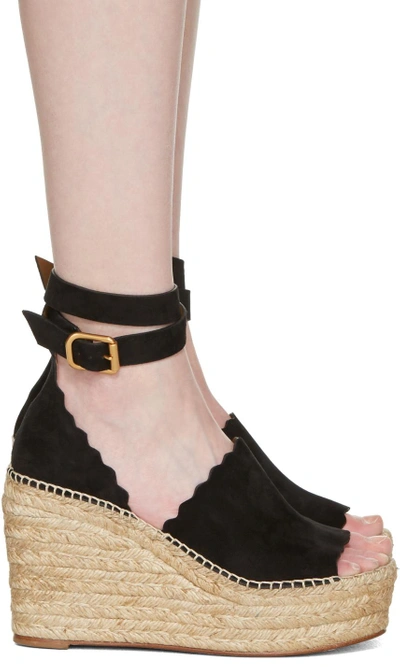 Shop Chloé Black Suede Lauren Espadrille Wedge Sandals