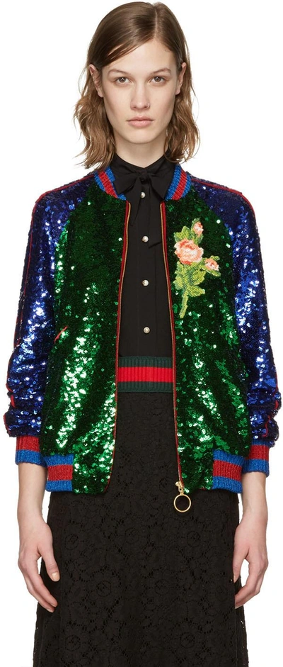 Gucci Tulle And Satin Bomber Jacket In Green | ModeSens
