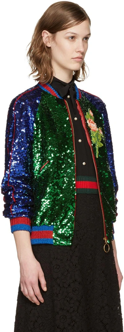 Shop Gucci Multicolor Sequin Bomber Jacket