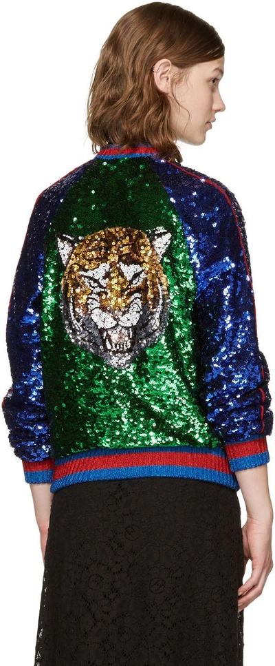 Shop Gucci Multicolor Sequin Bomber Jacket