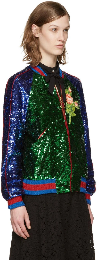 Shop Gucci Multicolor Sequin Bomber Jacket