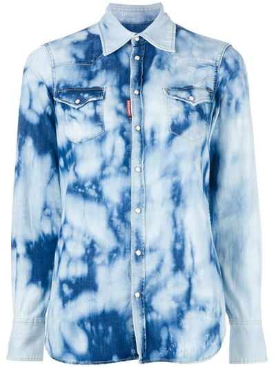 Dsquared2 Bleached Stretch Cotton Denim Shirt, Bluebleached In Blue