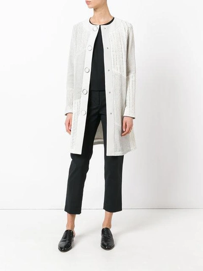 Shop Drome Collarless Leather Coat - White