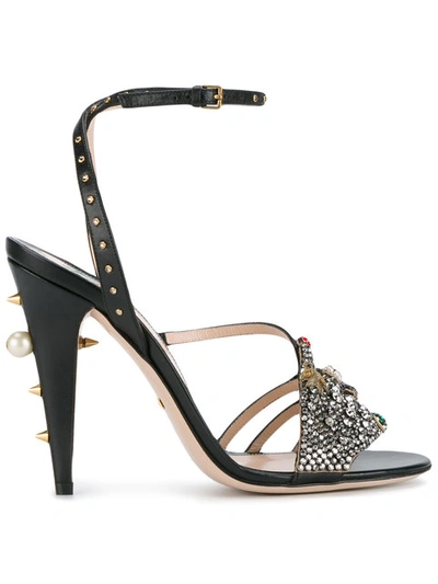 Gucci Wangy Crystal Hand Strappy High Heel Sandals In Black